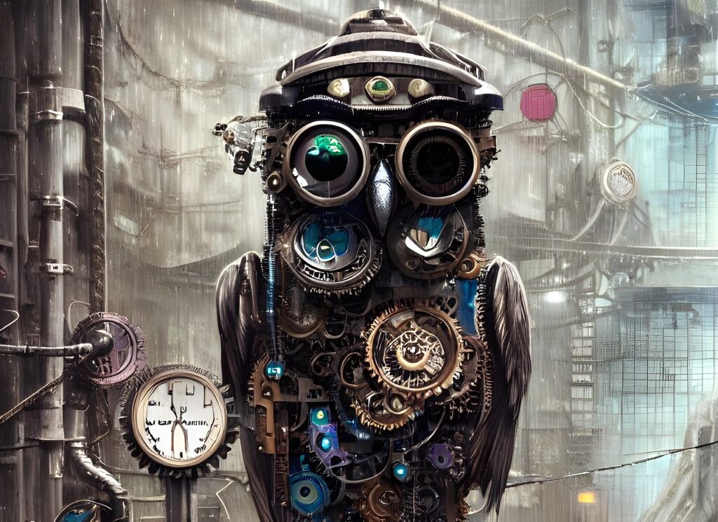 owl, nature, steampunk, art, ai art, bird